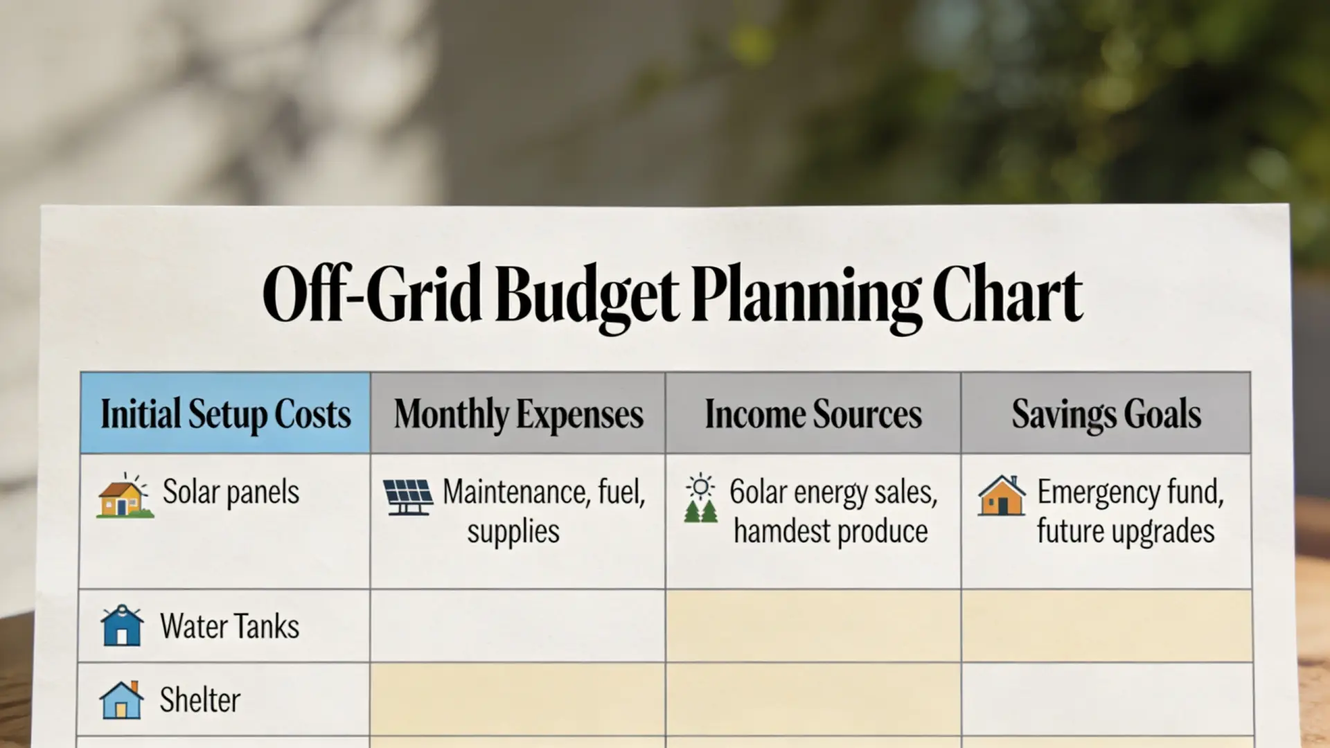 off-grid budget planning chart - Creating Your Budget and Timeline